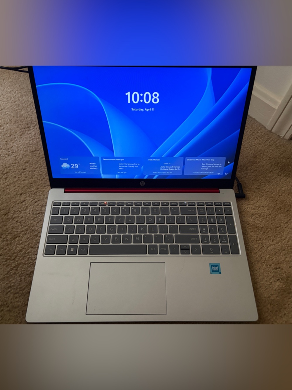 HP Silver and Red Laptop with Black Keyboard 15.6 inch Screen